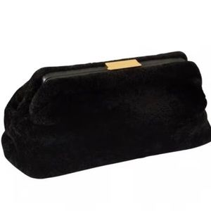DEMELLIER shearling clutch shoulder bag in Black shearling.